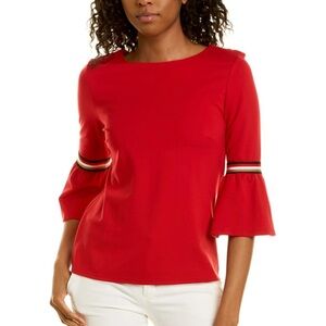 Jude Connally Dixie Ponte Red Bell Sleeve M Rayon blend Top blouse